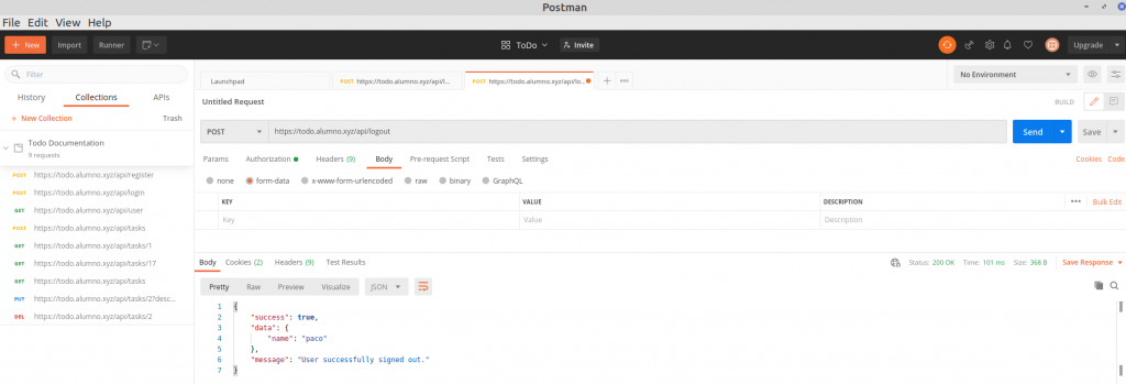 Prueba del API con Postman en Laravel 11 – DAM